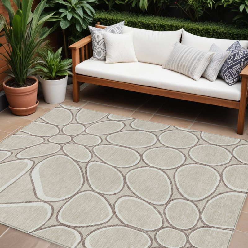 Tapis intérieur lavable abstrait beige et brun 9 pi x 12 pi
