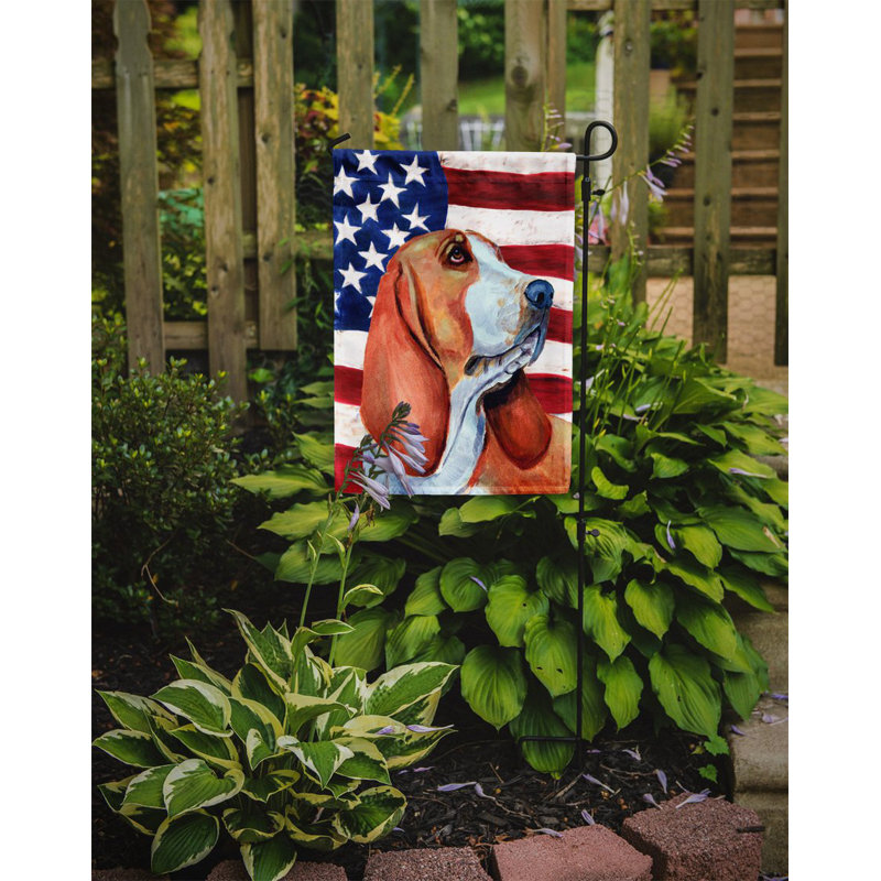 2 côtés en polyester de 2 côtés american drapeau de jardin, Basset hound 2