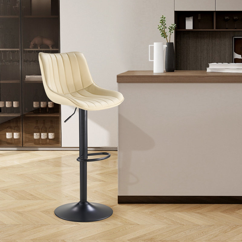 Adjustable Swivel Bar Stools, Counter Height Bar Stool with Footrest, Modern PU Leather Bar Chairs for Kitchen Island, Dining Room, Beige(Set of 2)