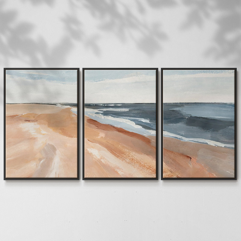 Salvo Beach II - 3 pièces, reproduction sur toile, Noir, H 24 po x l 48 po x P 2 po