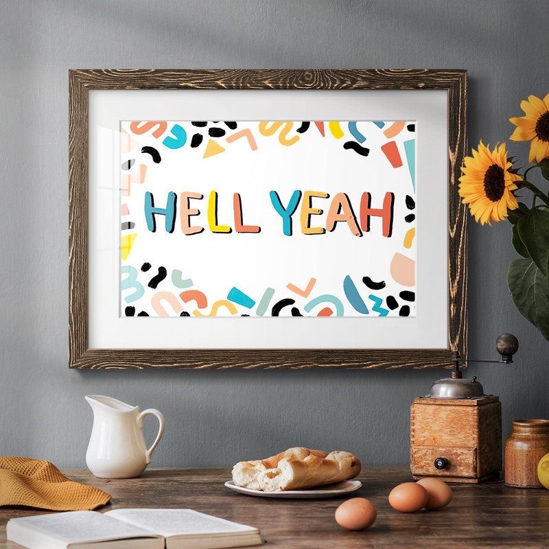 90 s phrases, l'enfer ouais III - impression d'un seul cadre photo, H 28 po x l 42 po x P 1,5 po, Noyer