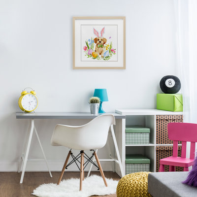Playful Easter Puppy Framed Print Under Glass, design by Amy Hall