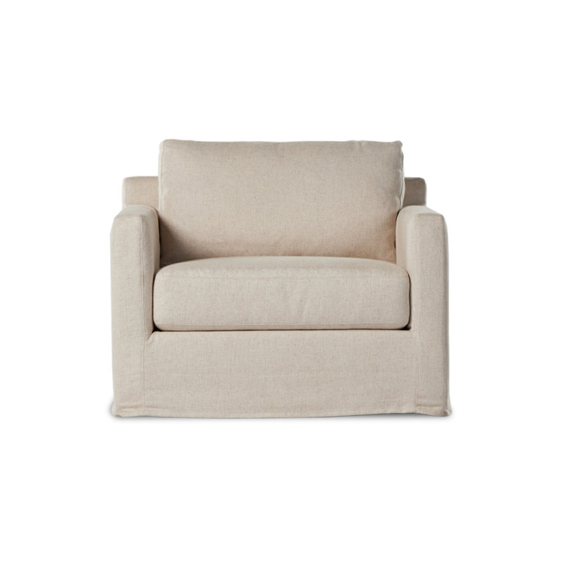 Hampton Slipcovered Swivel Armchair, Evere Cream Rayon / Viscose
