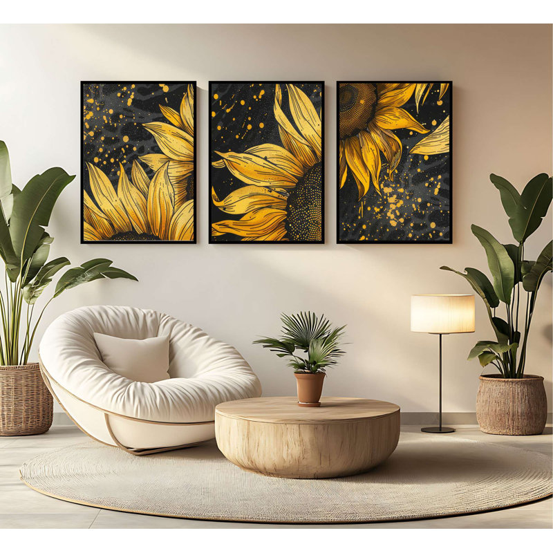 Élégant ensemble de peintures décoratives encadrées (3 pièces), 8,3 x 11,8 pouces | 100% panneau de fibres à densité moyenne avec impression numérique | pour le salon, la chambre à coucher et le bureau, les couleurs vives et l'art moderne