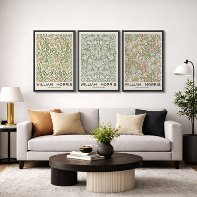 Classical Artwork "William Morris Museum Poster Artwork, Classic Floral Botanical Wall Pictures, Framed Canvas Giclée Print 3 Pieces Wall Art" 16"x24"x3 pcs, 24"x36"x3 pcs