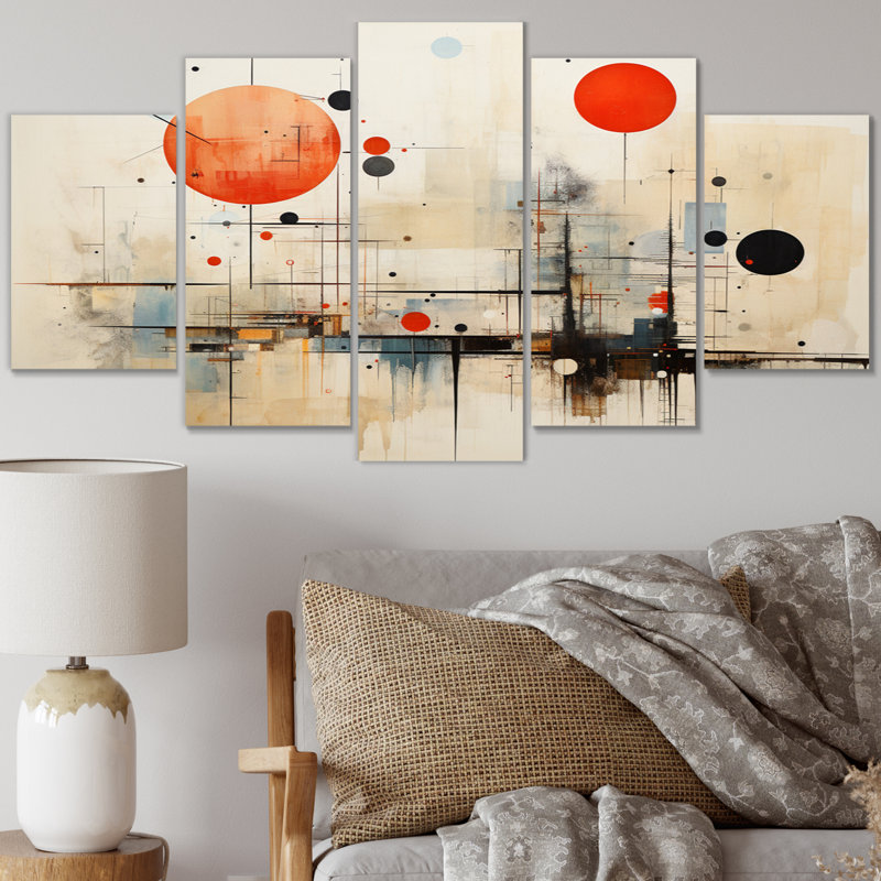 Montage coloré Mid-Century Mid-Century - décoration murale Mid-Century - 5 panneaux