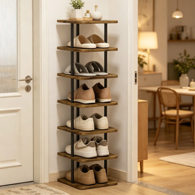 Shoe Rack 7 Tier Vertical Storage Organizer, Narrow Metal Slim Shelf Modern Freestanding Shoe Tower for Closet Entryway Bedroom, Space Saving
