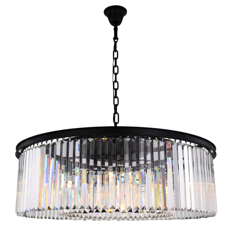 Lustre cylindrique unique à 10 lumières Yazmin, Transparent, Noir mat