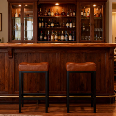 Bar Stools Set Of 2, 24 Inch Backless Counter Height Bar Stools With Soft Leather Seat, 400 Lb Heavy Duty Padded Saddle Barstool Chair For Modern Kitchen Island Counter