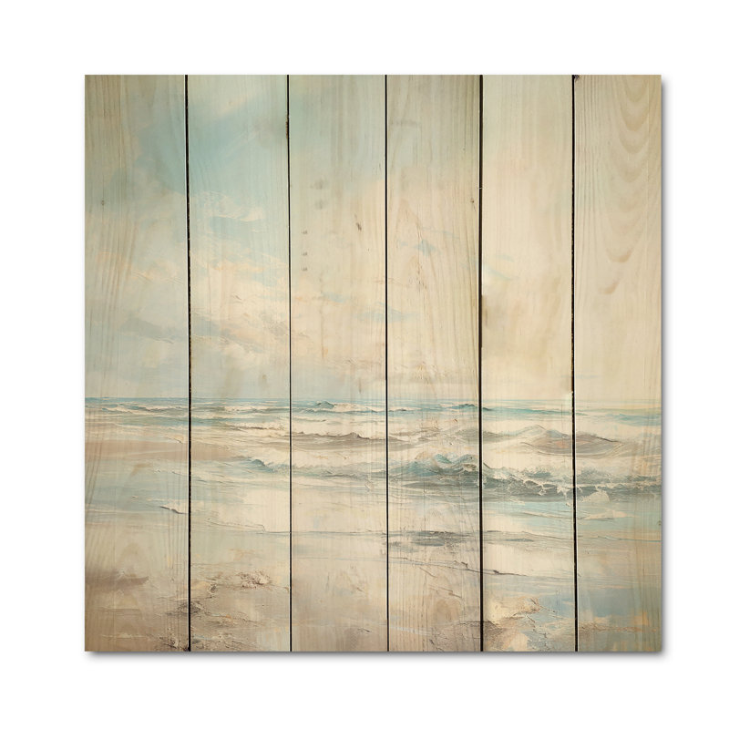 «Coastal Waves Charm in Winter» - art mural en bois côtier sur bois de pin naturel, H 36 po x l 36 po