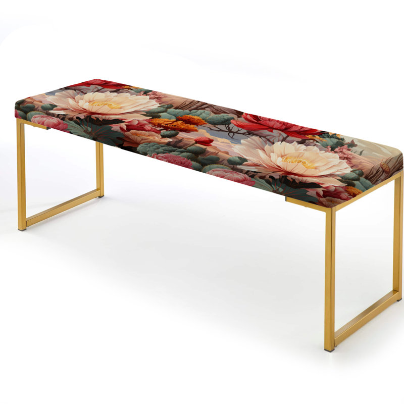 Banc floral rembourré or, Multicolor Desert Bloom Floral Pattern