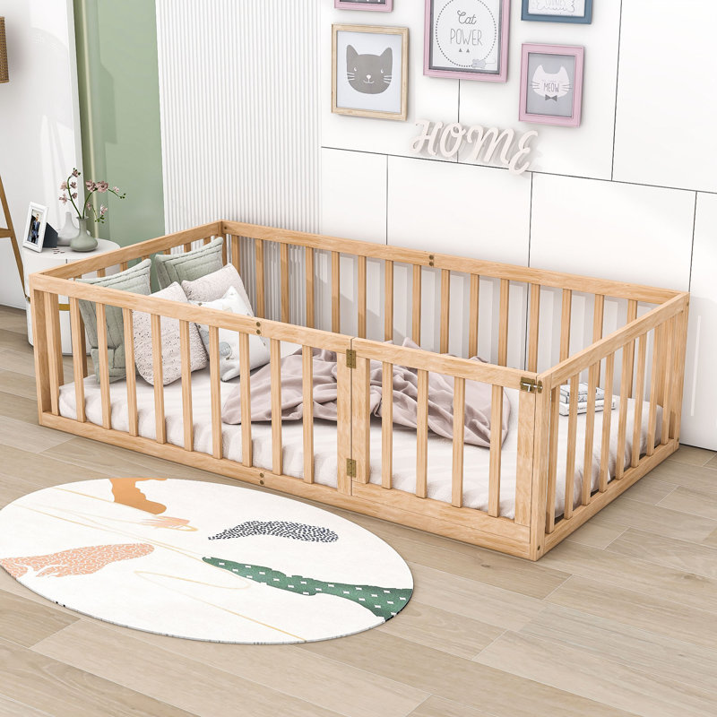 Hendrelino Wooden Daybed Frame with Guardrail, Natural, Twin