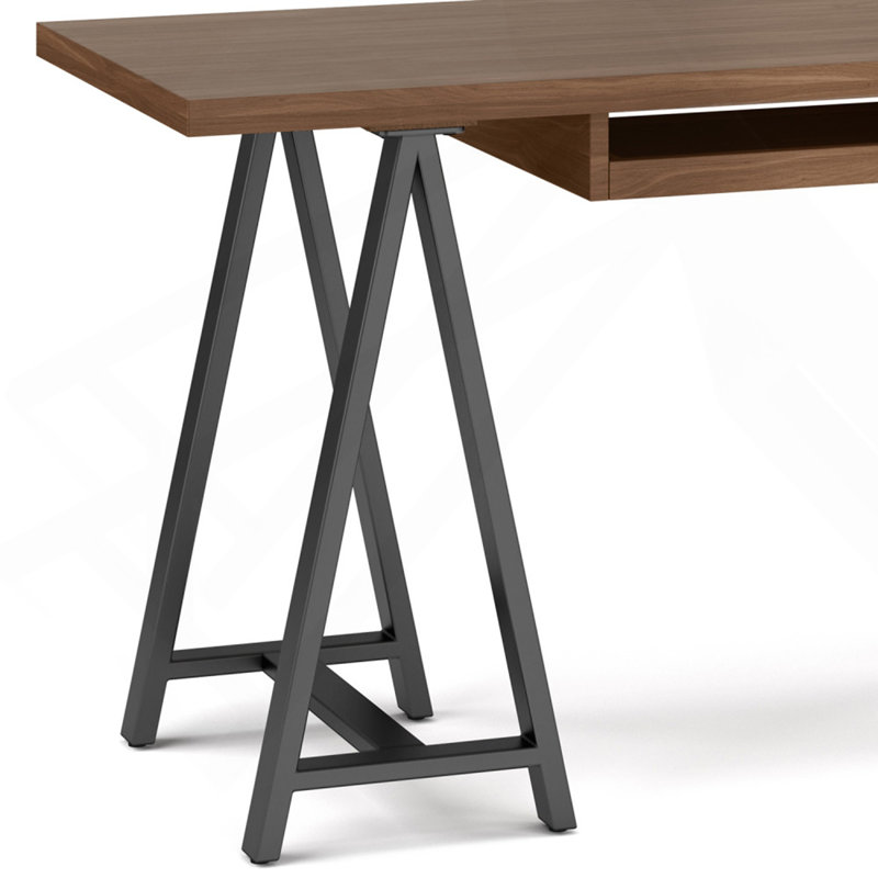 Bureau en placage de noyer massif et métal - Noyer, H 30 po x l 60 po x P 24 po