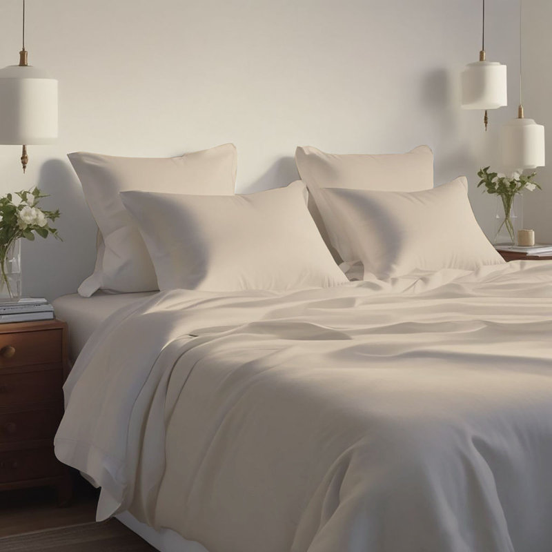 Hotel Luxurious Bamboo Blend Bed Sheet Set 2000 Series, Queen Sheet Set + 4 Pillowcases, Cream