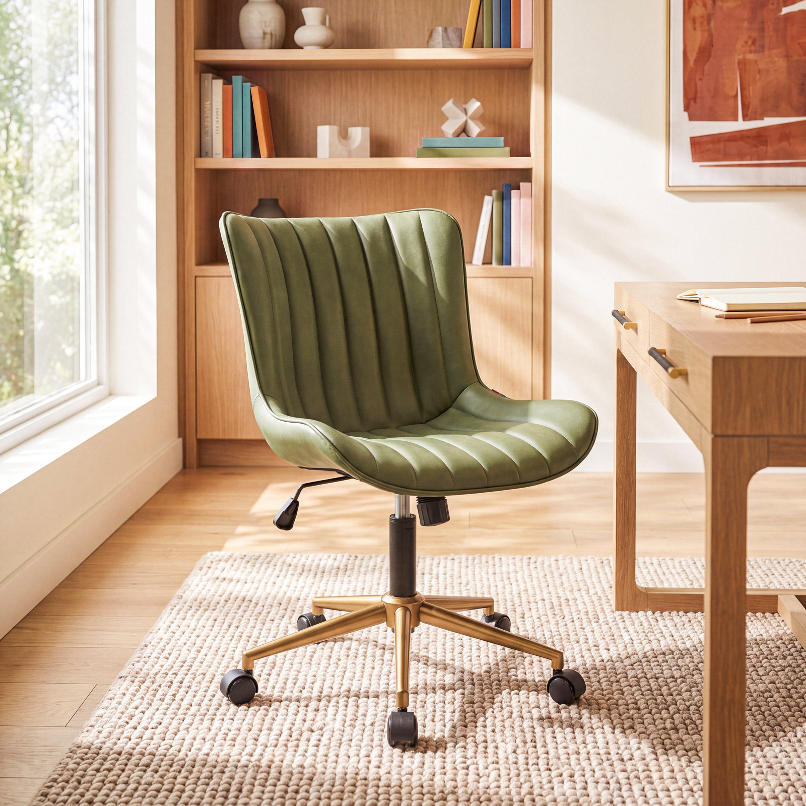 Brionni Leather Office Chair, Bean Green Performance Faux Leather