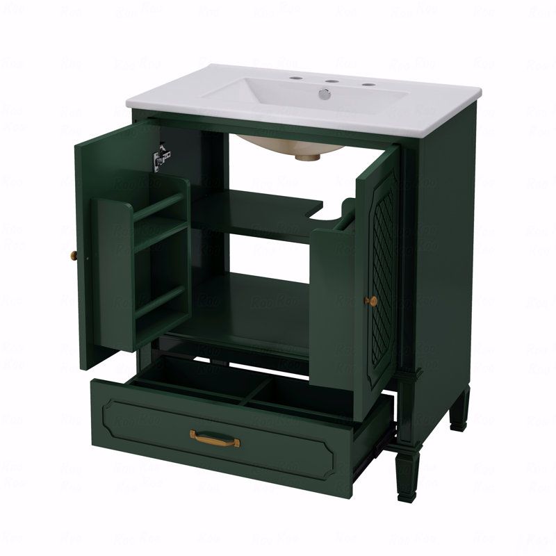 Meuble-lavabo 30 po avec lavabo style rétro, espace de rangement multifonctionnel, tablette de porte, porte à fermeture en douceur