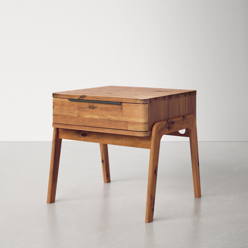 Langton Warm Brown Acacia Wood and Metal End Table with Storage