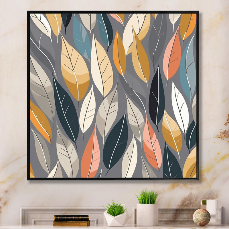 Retro AbstractáLeaves III, reproduction d'art sur toile encadrée, Cadre flottant noir, H 16 po x l 32 po x P 1 po