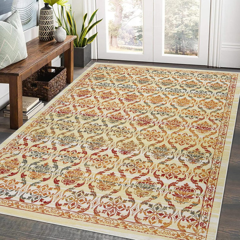 Tapis de salon moderne à motif floral, lavable, mince, antidérapant, tapis à poils longs, à motif floral, à motif de treillis, pour la salle à manger, la salle de jeux, la cuisine, le bureau à domicile, noir