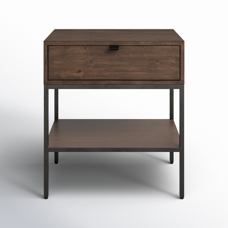 Auburn Poplar 24" Contemporary Brown Nightstand with Leather Pull