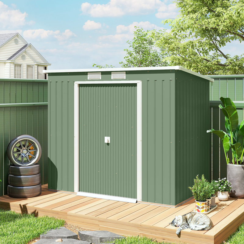Outsunny 7 x 4ft Metal Garden Shed Waterproof with Foundation Kit Green