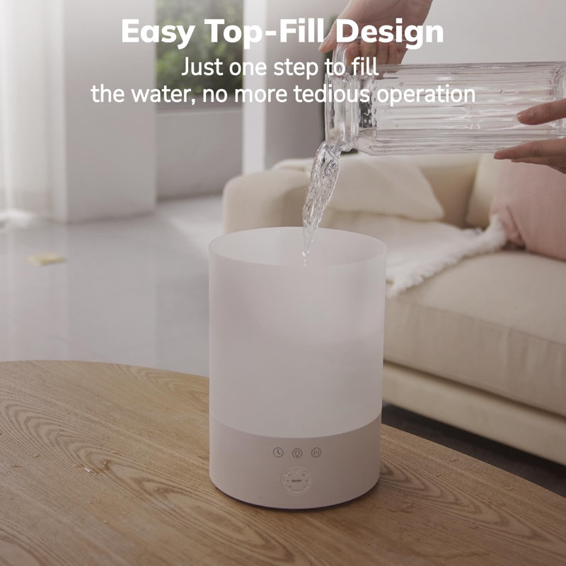 White Ultrasonic Cool Mist Humidifier with Night Light, 2.5L
