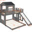 Lit mezzanine en bois avec attrait de maisonnette, lit superposé double en gris antique, coffre-fort et glissières de sécurité, pratique