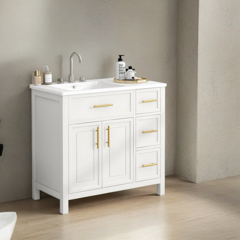 Meuble-lavabo simple 36 po avec plateau en céramique Saleta