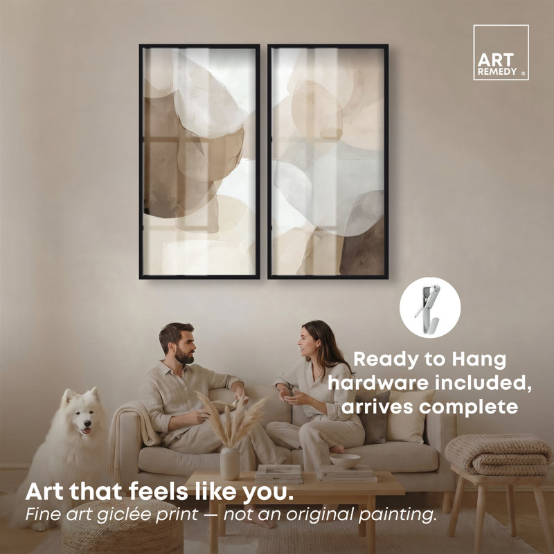Ensemble d'affiches Soft Overlap II Shadowbox pour salon par Art Remedy, cadre noir, 24 x 48, H 49,5 po x l 25,5 po