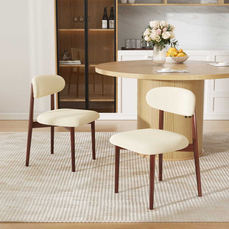 Modern Minimalist Dining Chair With Wood Legs, Mid-Century Accent Chair For Kitchen, Living Room, And Vanity, Beige, Walnut