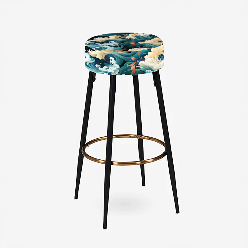 Ensemble de 2 tabourets de bar japonais à motif de vagues et de fleurs