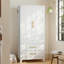 Metal Wardrobe Closet with 2 Doors and Drawers, Clean White, 71 Tall, Space-Saving Storage for Bedroom, Dorm, or Apartment