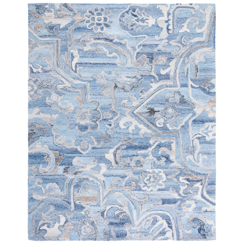 Castillon Floral Handmade Tufted Blue/Gray Area Rug, Rectangle 9' x 12'