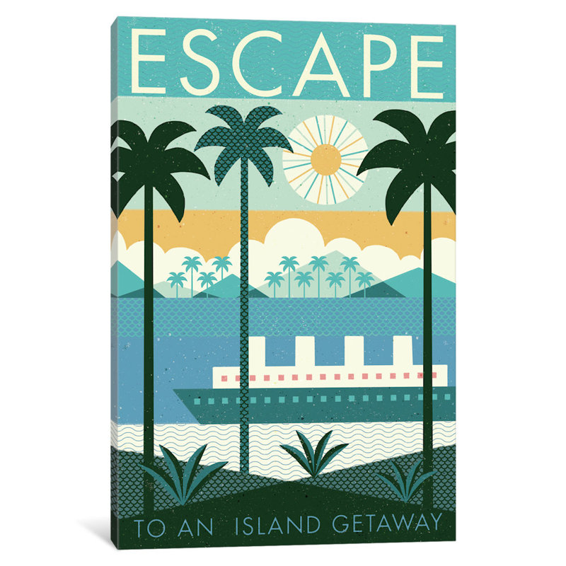 Affiche rétro de voyage : échapper rétro sur toile tendue, H 12 po x l 18 po x P 1,5 po