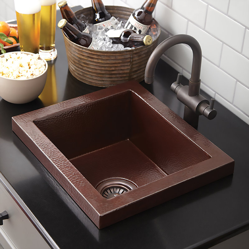 Manhattan Hand-Hammered Copper 17" L x 15" W Kitchen/Bar Sink, Antique Copper