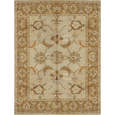 Tapis oriental rectangulaire en laine noué à la main ivoire / brun clair