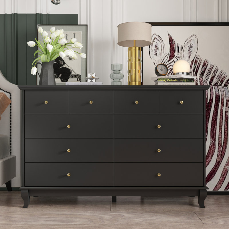 Arthuree 55.1'' W 10 - Drawer Dresser, Black/Gold
