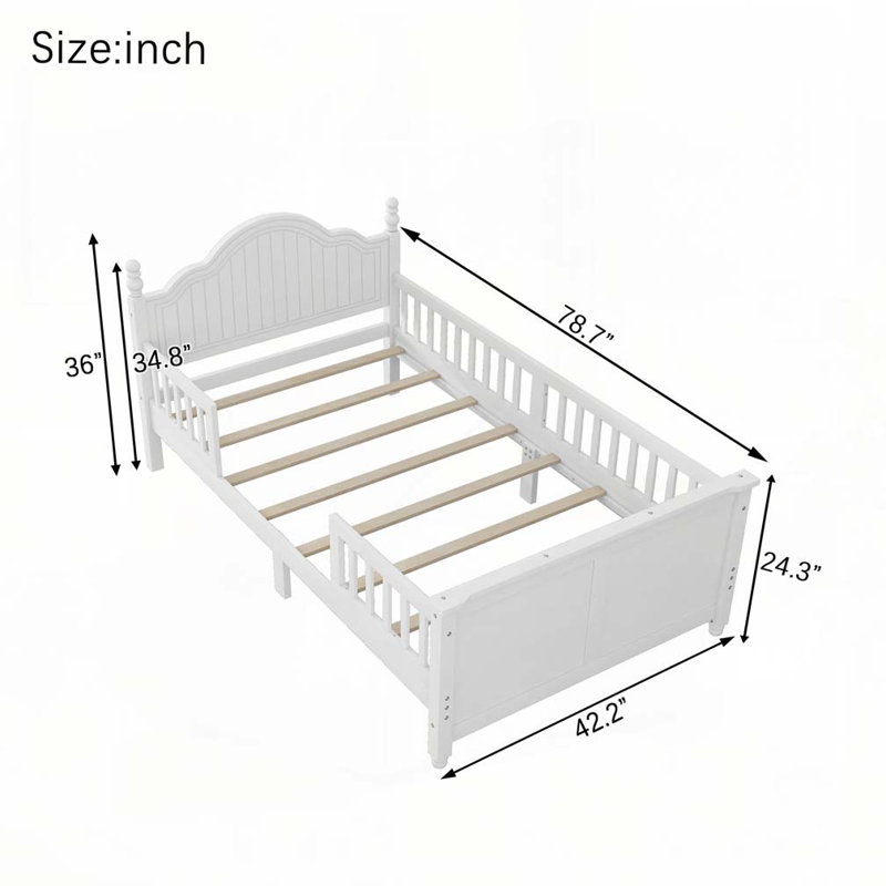 Lit plateforme simple en bois avec tête et pied de lit, Lit simple, Blanc