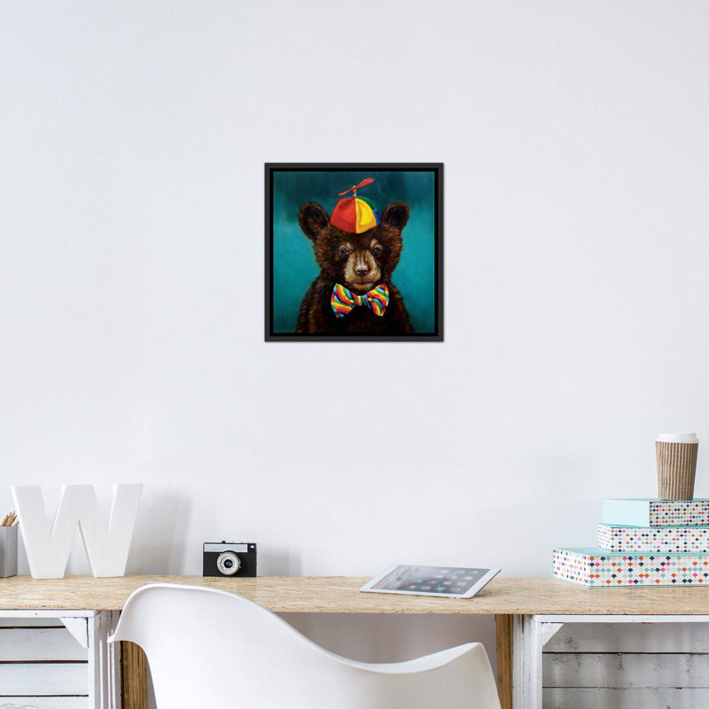 Art encadré d'un bébé ours, H 18 po x l 18 po x 1,5 po, Toile avec cadre noir patiné