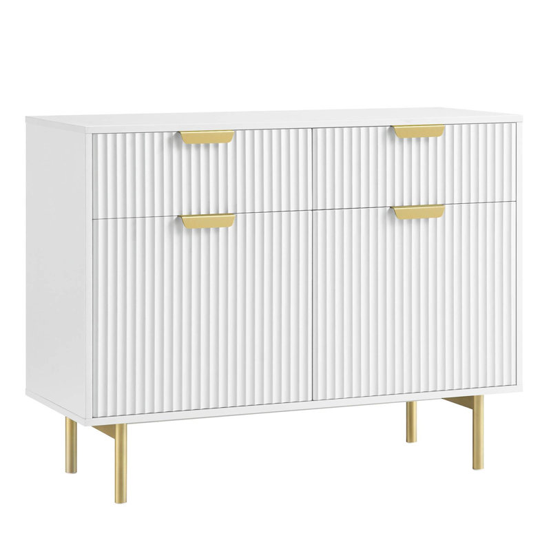 Modern White Bedroom Side Cabinet with Gold Metal Legs and Handles  Elegant Storage Console for Bedroom & Living Room