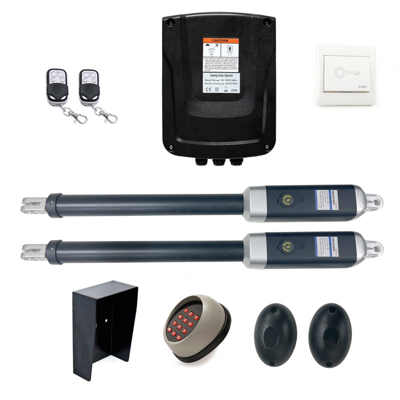 Automated Steel Dual Swing Driveway Gate and Gate Opener Complete Kit – Venice Style, 6' H x  16' W