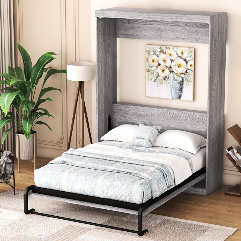 Gris, lit double, lit, se transforme en armoire pratique, lattes de pin, support, assemblage facile