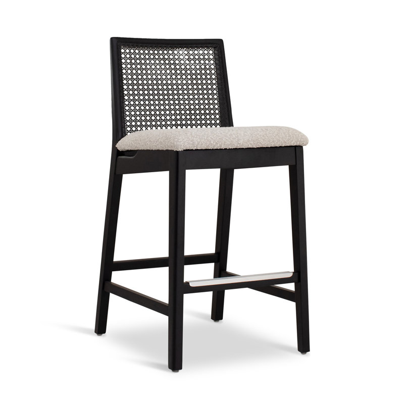 Modern Brazilian Nardia Cane Bar Stool, Light Gray/Nogal/Natural, Counter Stool (25.5" Seat Height)