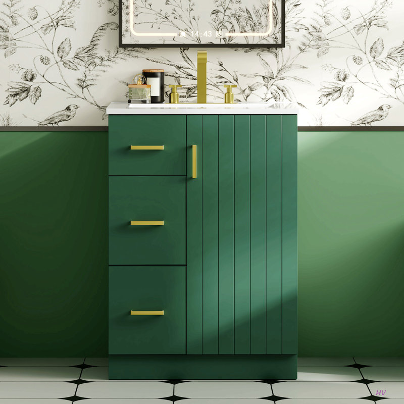 Meuble-lavabo moderne 24 po avec lavabo, petite armoire de lavabo avec 2 tiroirs et porte à fermeture douce, meuble-lavabo sous-comptoir avec tiroirs