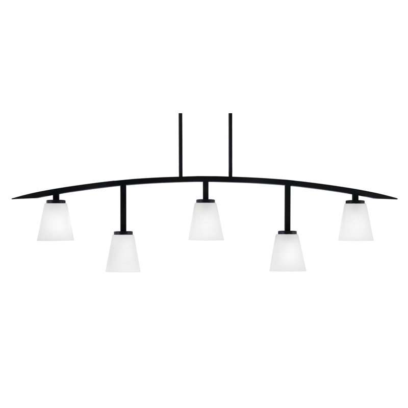 Barre d'éclairage 5 lumières kurve au fini noir mat avec verre carré en mousseline de 4,5 po