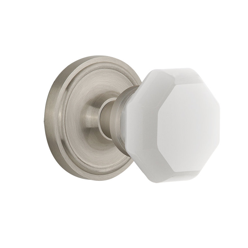 Classic Rosette with Waldorf White Milk Knob, Satin Nickel