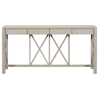 Modern 60'' Entry Table With Veneer, 4 Drawers, And Open Underneath For Hallway Living Room Decor Contemporary 60 - Inch Entryway Console Four Spacious Bottom Home