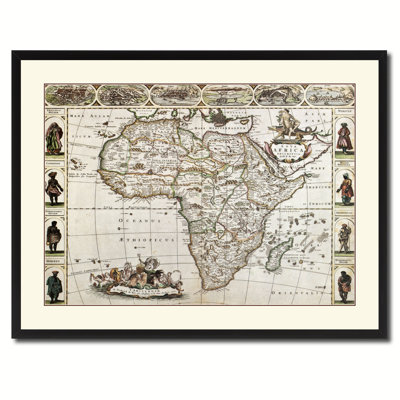 Carte de l'Afrique, reproduction sur toile avec cadre noir, 28 x 37