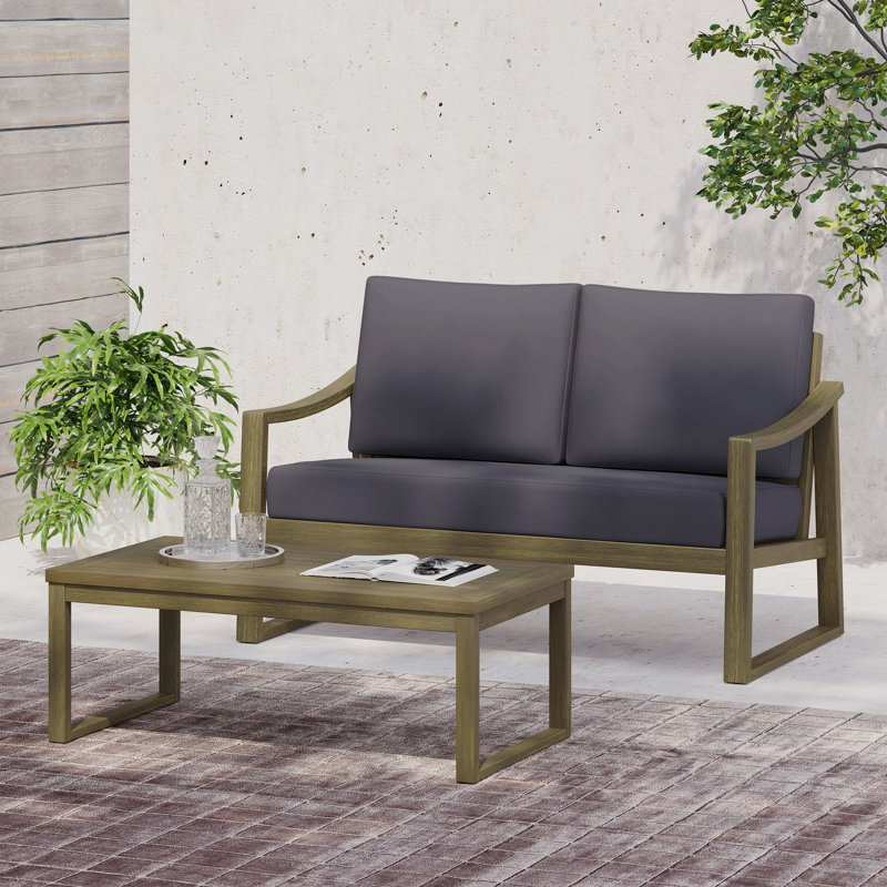 Table basse et causeuse Samwell, Coussin gris foncé / structure en bois
