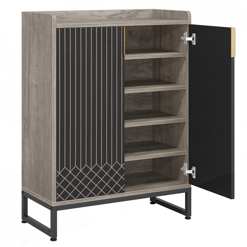 29.52" Shoe Cabinet With Doors, Gray/Black